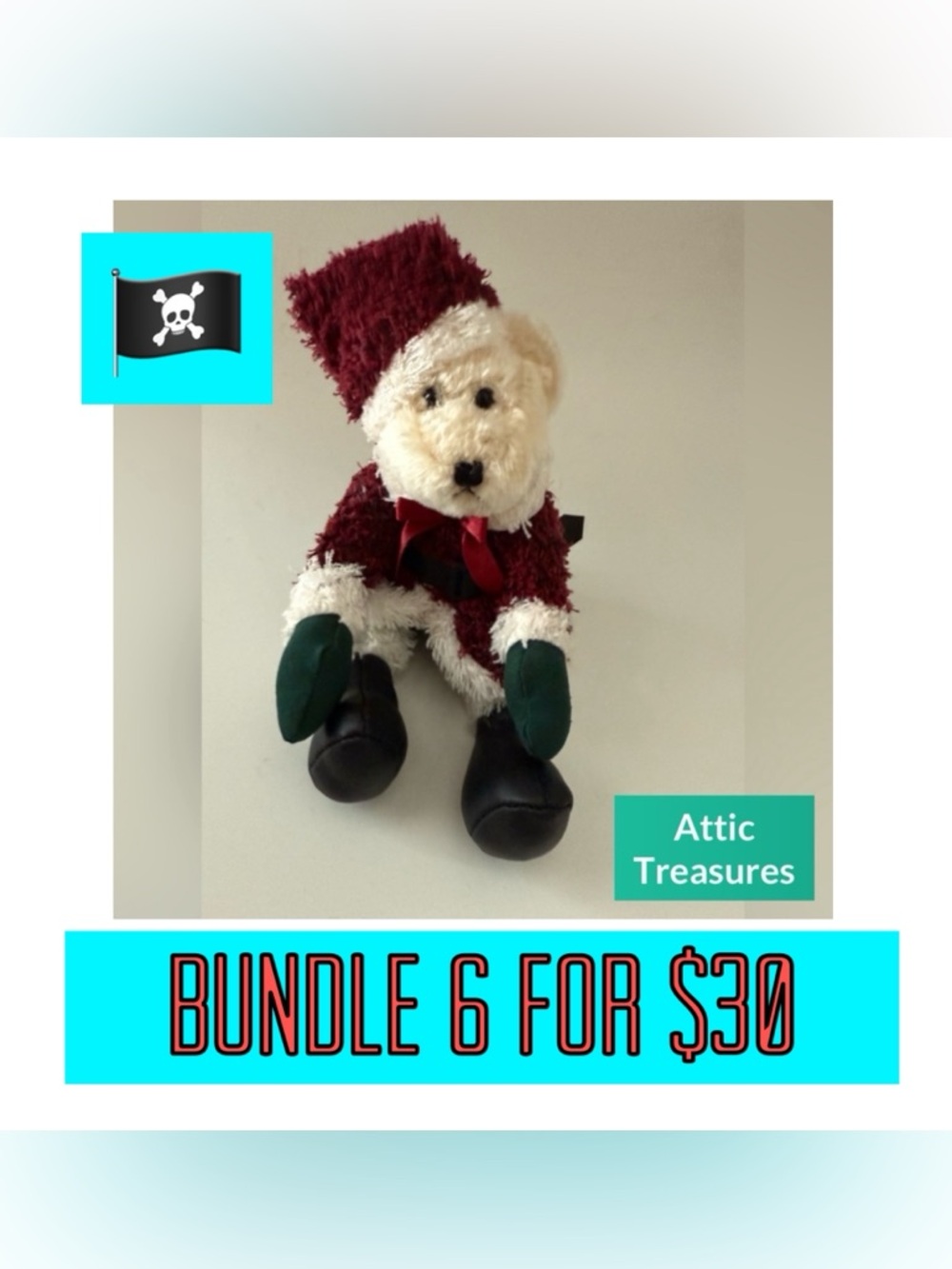 🏴‍☠️6 for $30🏴‍☠️ Retired 2000 Attic Treasure Santa Bear the Bear - No Swing Tag